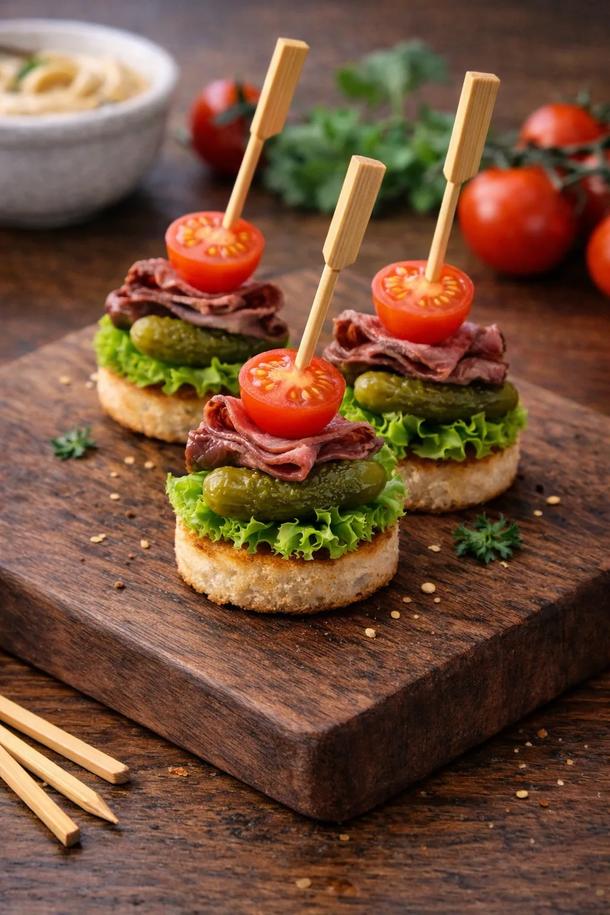 Канапе с говядиной и корнишоном